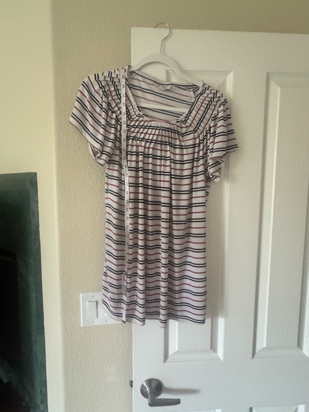 Style & Co. White Top with Navy and Pink Stripes